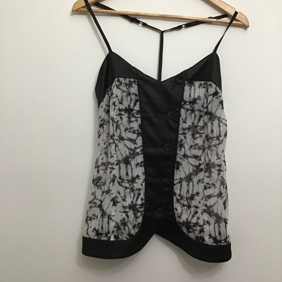 Stacey Zhang top blouse black silky sheer black ecru sleeveless racer back small - Picture 2 of 13